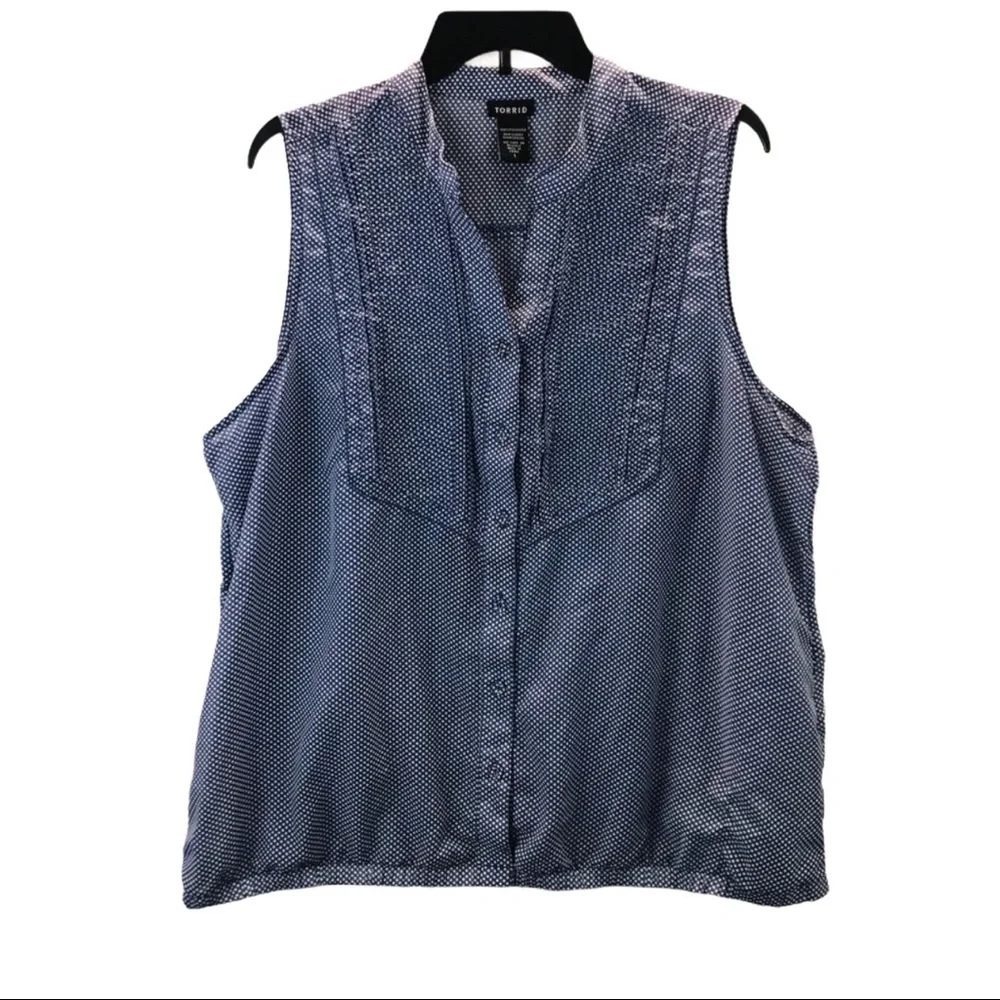 Torrid Sleeveless Polka Dot Blouse Navy Blue Pintuck Pleated Top Women Size 1
